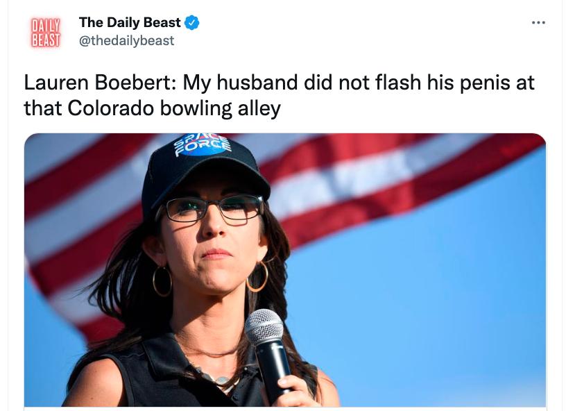 B Tomvsen Lauren Boebert My husband did not flash his penis at that Colorado bowling alley F