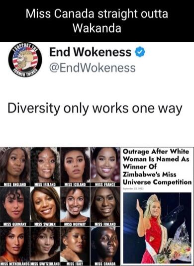 VIO ELERS s a1 felNliE VELETE End Wokeness EndWokeness j Outrage After White S Woman Is Named As Winner Of Zimbabwes Miss