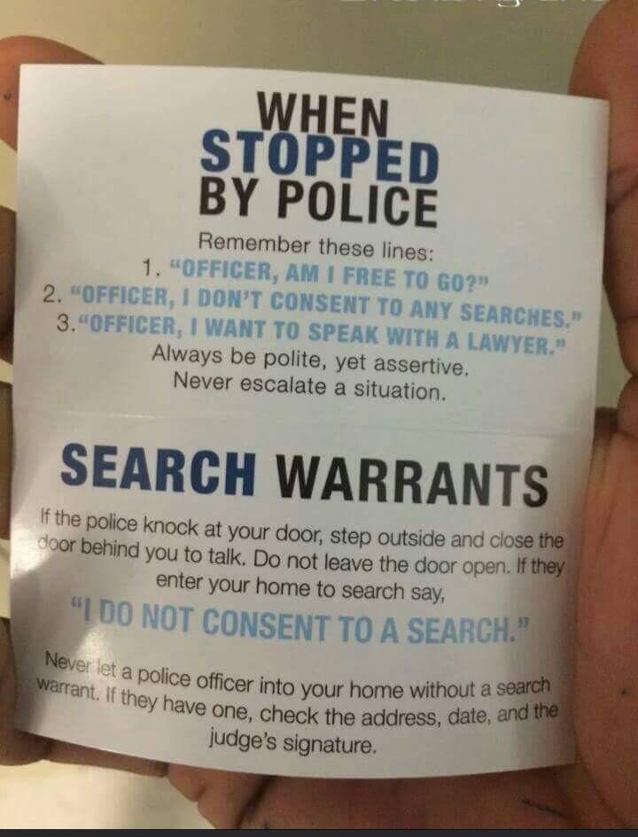 Never escalate a situation 2 wgj s 3OFF Always be polite yet assertive B ot g t If Poli i ithout ce officer into your home wi hey have one check the address date ludges signature