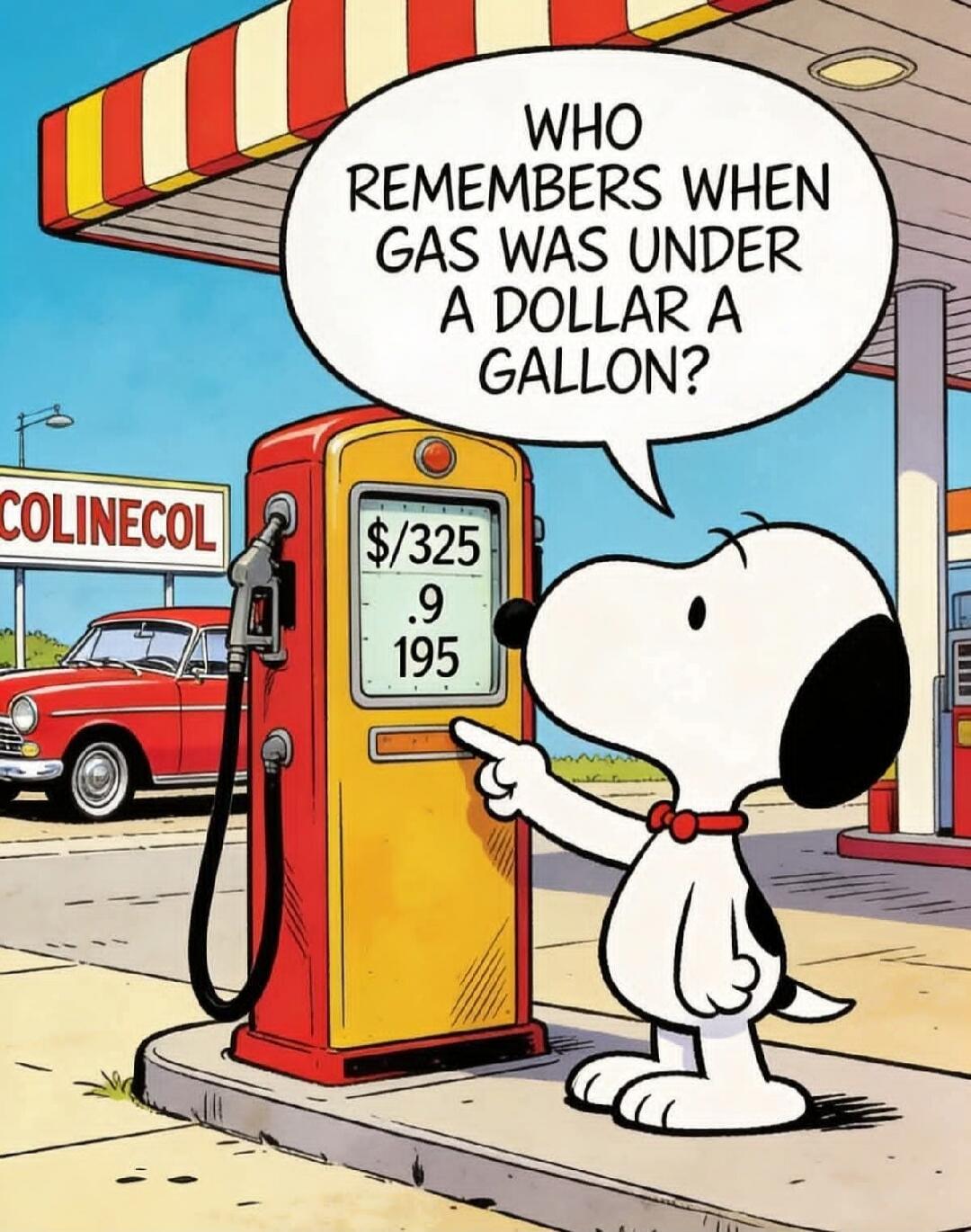 WHO REMEMBERS WHEN GAS WAS UNDER A DOLLAR A GALLON? $/325 .9 195 COLINECOL