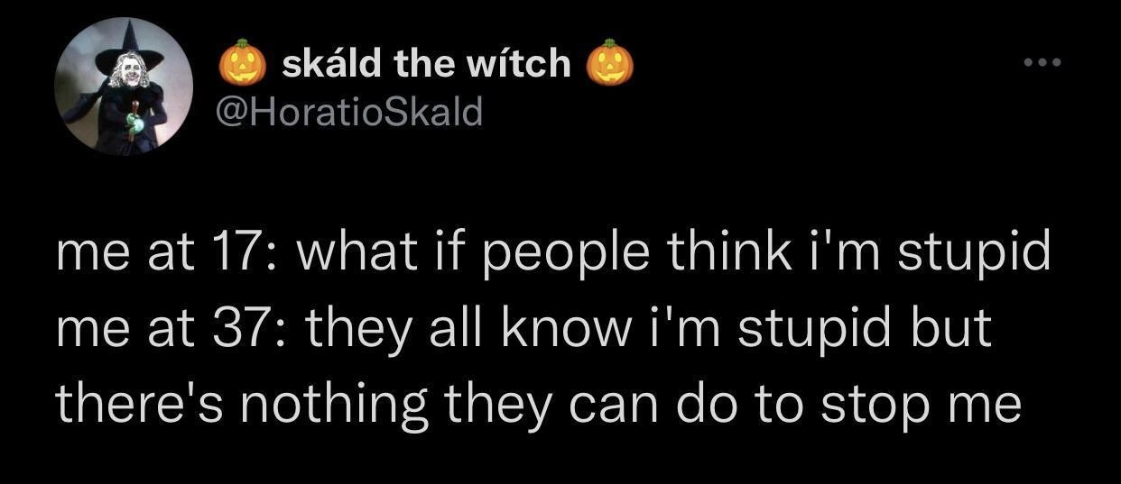 HoratioSkald fa skald the witch me at 17 what if people think im stupid me at 37 they all know im stupid but theres nothing they can do to stop me 122210 o Il 0 2 B T O B4 O I KWV a T ATT o WaNoT o 3432 Retweets 119 Quote Tweets 207K Likes