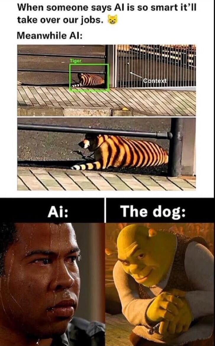 When someone says AI is so smart it'll take over our jobs. Meanwhile AI: Tiger Context Ai: The dog: