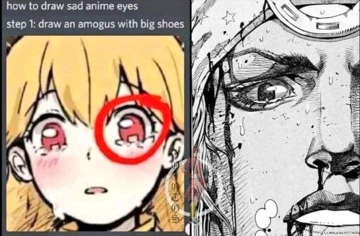 how to draw sad anime eyes step T draw an amogus with big shoes
