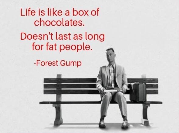 Life is like a box of chocolates. Doesn't last as long for fat people. -Forest Gump