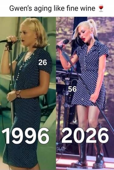 Gwen's aging like fine wine 🍷 1996 26 2026 56