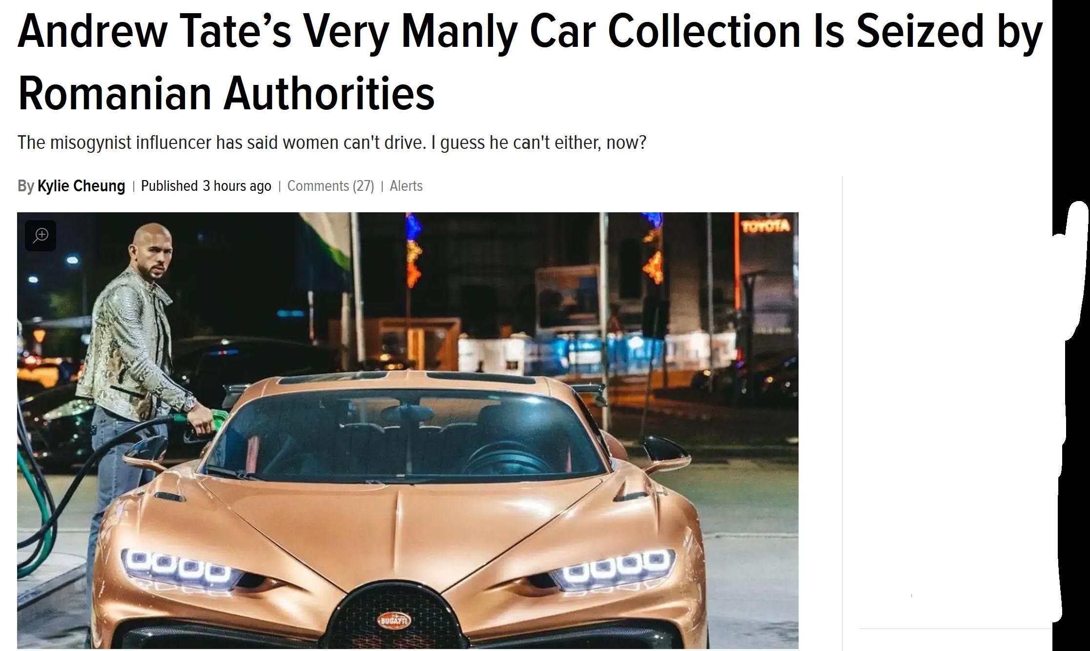 Andrew Tates Very Manly Car Collection Is Seized by Romanian Authorities