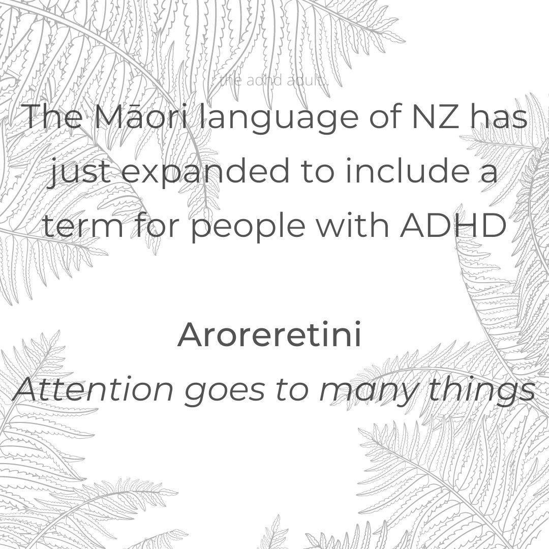 The Maori Inguage of NZ has just expanded to include a term for people with ADHD Aroreretini Attention goes to many things