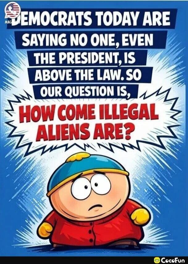 DEMOCRATS TODAY ARE SAYING NO ONE, EVEN THE PRESIDENT, IS ABOVE THE LAW. SO OUR QUESTION IS, HOW COME ILLEGAL ALIENS ARE? MAGA CocoFun