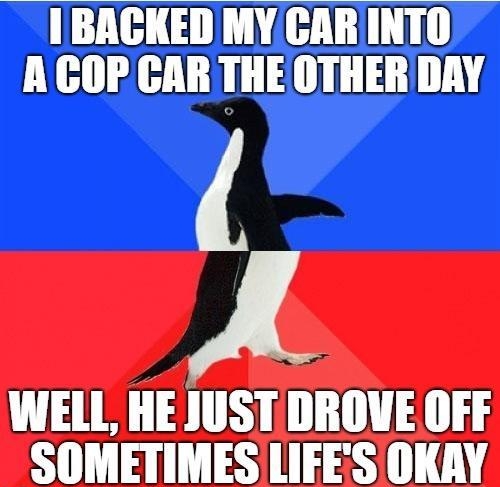 I BAGKED MYGAR INTO A GOP CAR THE OTHER DAY A WELL HE JUST DROVE OFF _ SOMETIMES LIFES OKRY