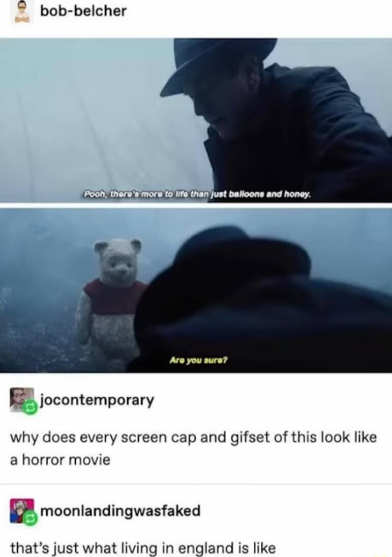 bob belcher jocontemporary why does every screen cap and gifset of this look like a horror movie gmucnlandingwashked thats just what living in england is like