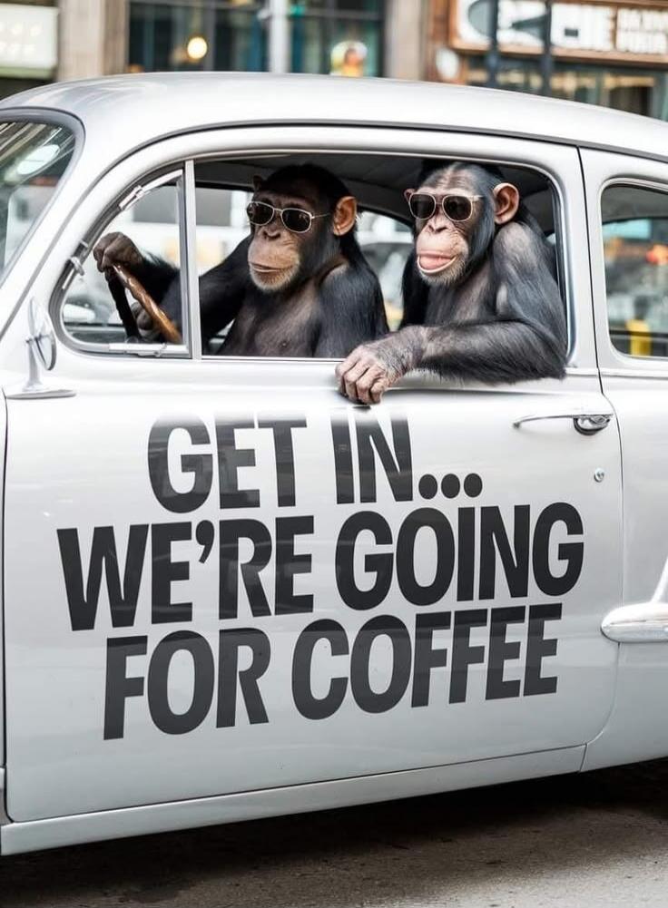 GET IN... WE'RE GOING FOR COFFEE