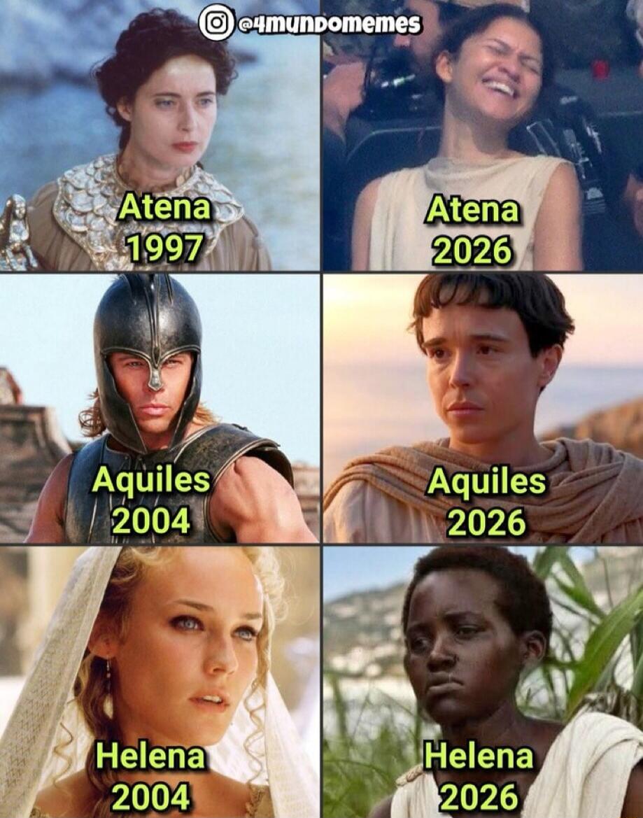 Atena 1997, Atena 2026, Aquiles 2004, Aquiles 2026, Helena 2004, Helena 2026. @4mundomemes
