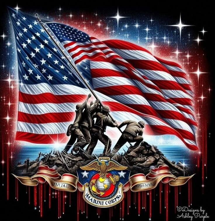 United States Marine Corps. Semper Fidelis. Design by Ashley Purple (signature visible).