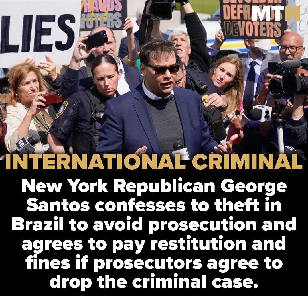 CRIMINAL New York Republlcan George Santos confesses to theft in TEVH R LA I T agrees to pay restitution and fines if prosecutors agree to drop the criminal case
