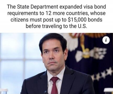 The State Department expanded visa bond requirements to 12 more countries, whose citizens must post up to $15,000 bonds before traveling to the U.S.