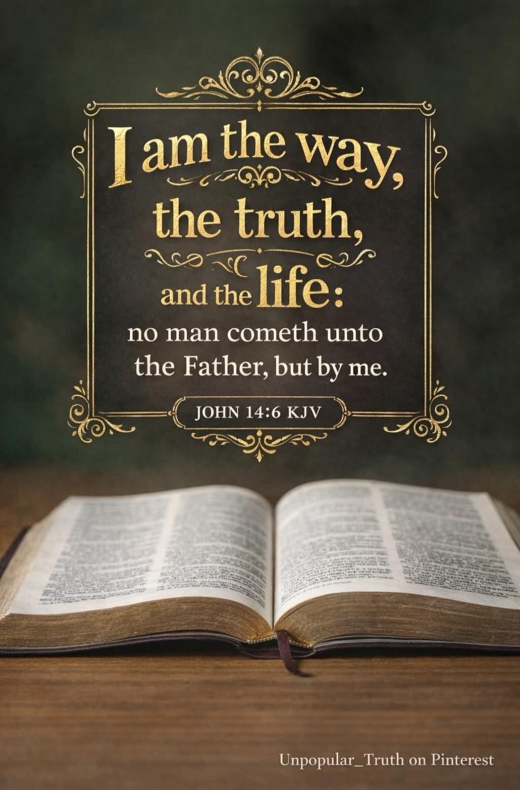 I am the way, the truth, and the life: no man cometh unto the Father, but by me. JOHN 14:6 KJV. Unpopular_Truth on Pinterest