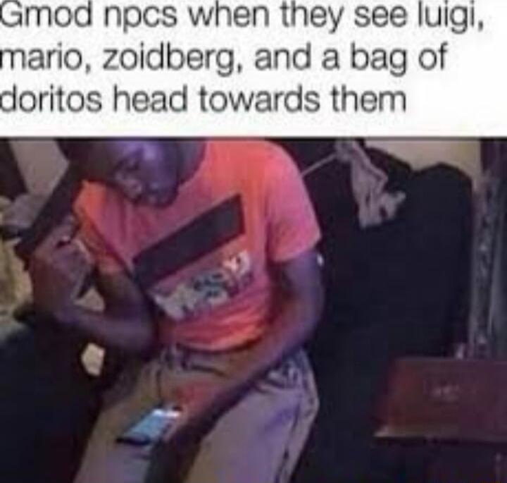 0d Npcs when they see luigl ario zoidberg and a bag of oritos head towards them