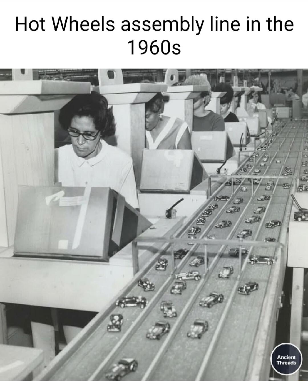 Hot Wheels assembly line in the 1960s