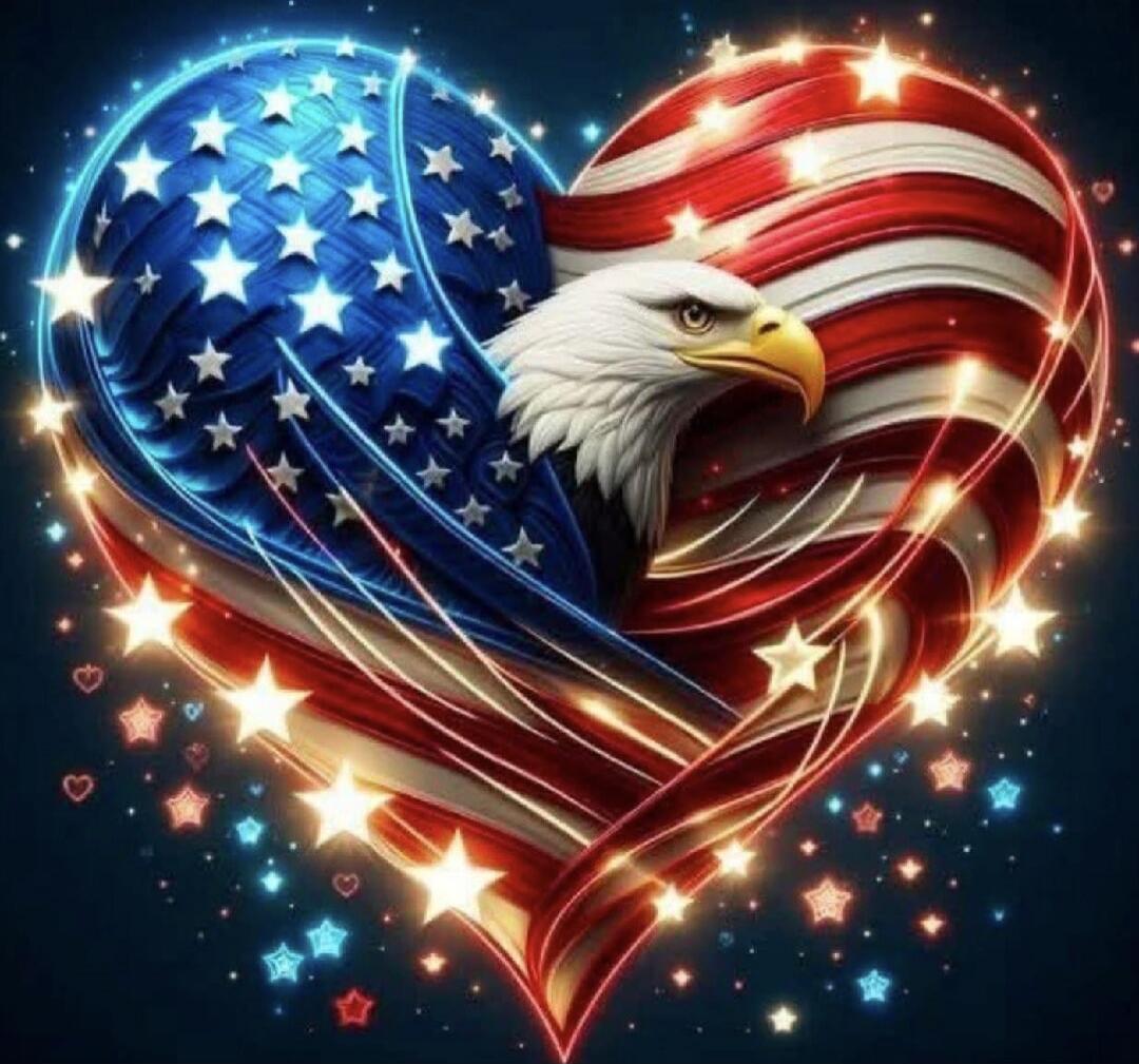 Patriotic heart graphic featuring the American flag and a bald eagle.