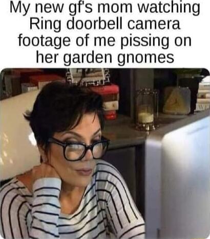 Ring doorbell camera footage of me pissing on her garden gnomes