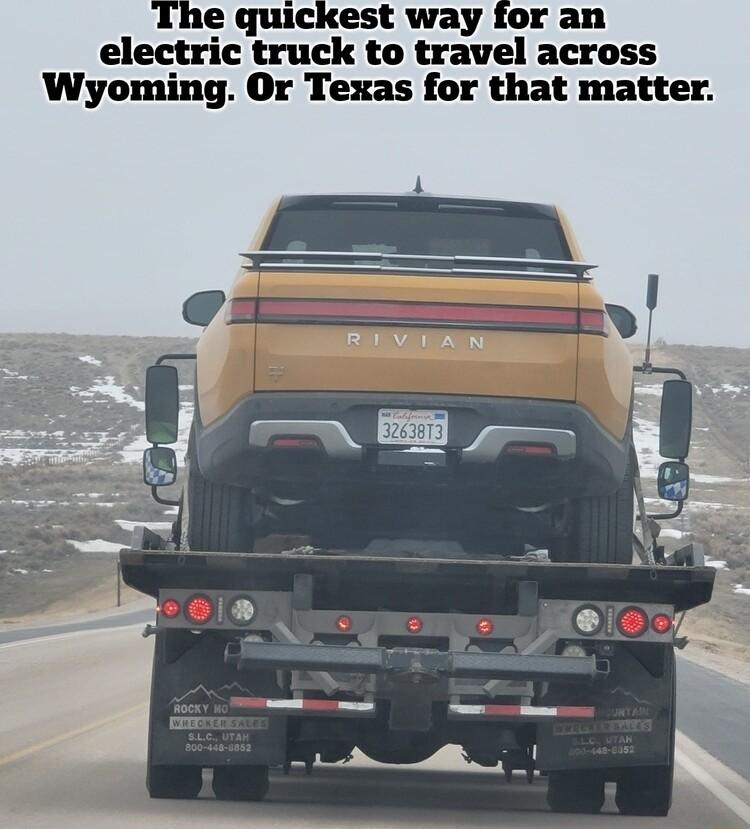 e quickest way for an electric truck to travel across Wyoming Or Texas for that matter