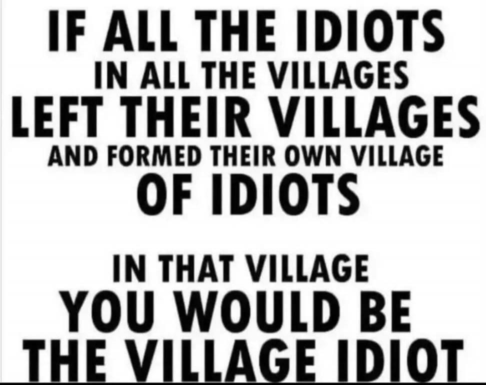 IF ALL THE IDIOTS IN ALL THE VILLAGES LEFT THEIR VILLAGES AND FORMED THEIR OWN VILLAGE OF IDIOTS IN THAT VILLAGE YOU WOULD BE THE VILLAGE IDIOT