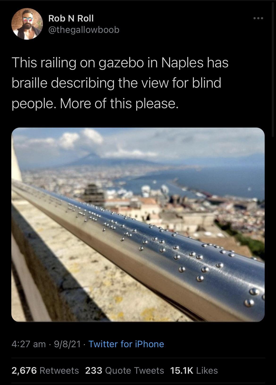 Rob N Roll thegallowboob This railing on gazebo in Naples has ozl INel e gl ollple RUglRVIVA o o lIglo olleolsHY o N MuglSY o TEIIN 427 am 9821 Twitter for iPhone 2676 Retweets 233 Quote Tweets 151K Likes