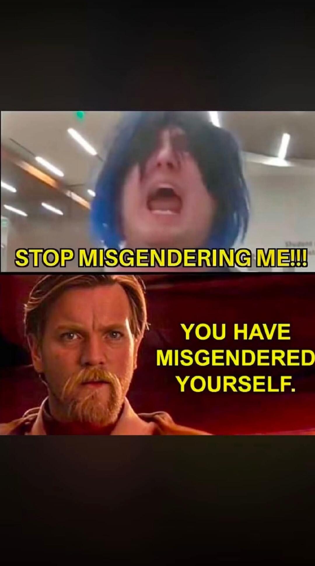 STOP MISGENDERING ME!!! YOU HAVE MISGENDERED YOURSELF.