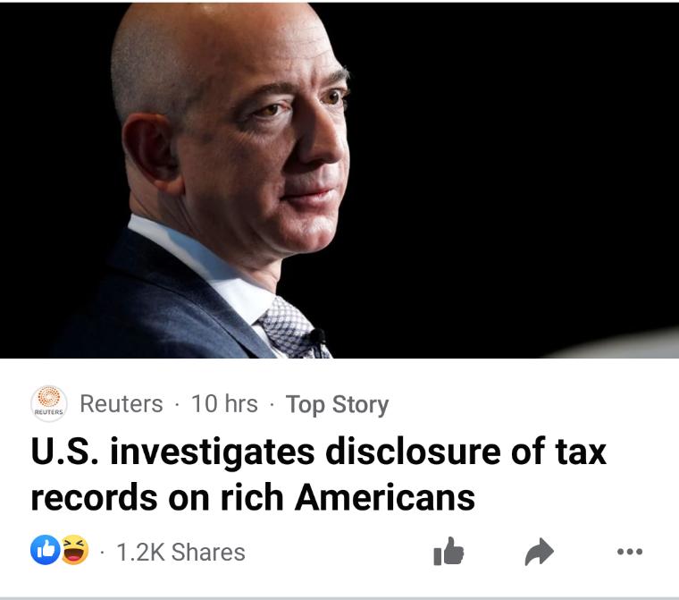 Reuters 10 hrs Top Story US investigates disclosure of tax records on rich Americans Q 12K Shares