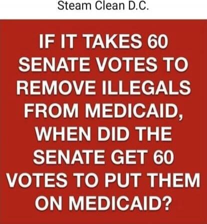 If it takes 60 Senate votes to remove illegals from Medicaid, when did the Senate get 60 votes to put them on Medicaid?