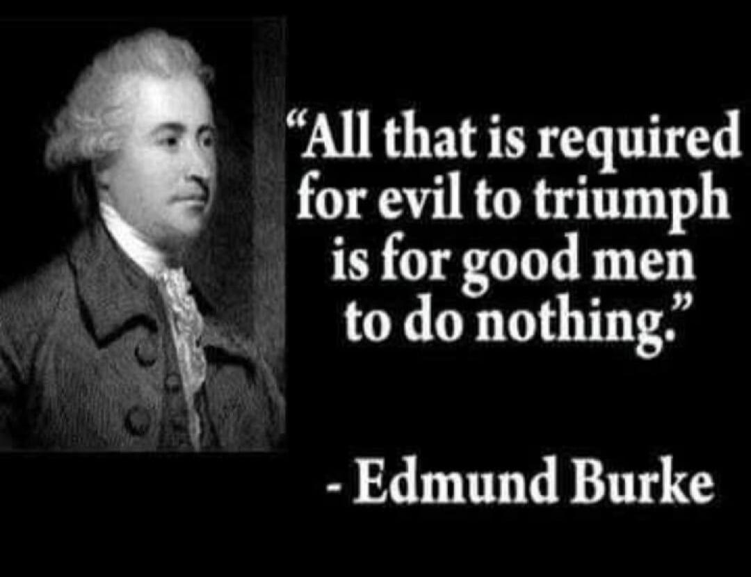 All that is required for evil to triumph is for good men to do nothing. - Edmund Burke