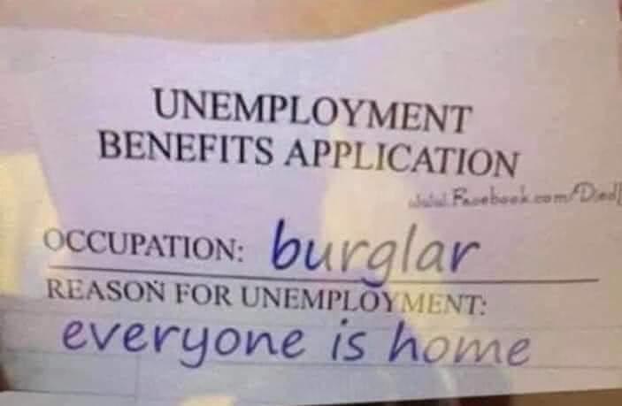 UNEMPLOYMENT BENEFITS App1 ICATION i Fasebook comDhed OCCUPATION bu ralar REASON FOR UNEMPLOY 1 N7 i everyone is hope D