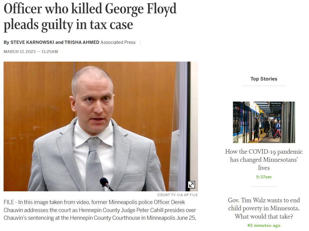 Officer who killed George Floyd pleads guilty in tax case