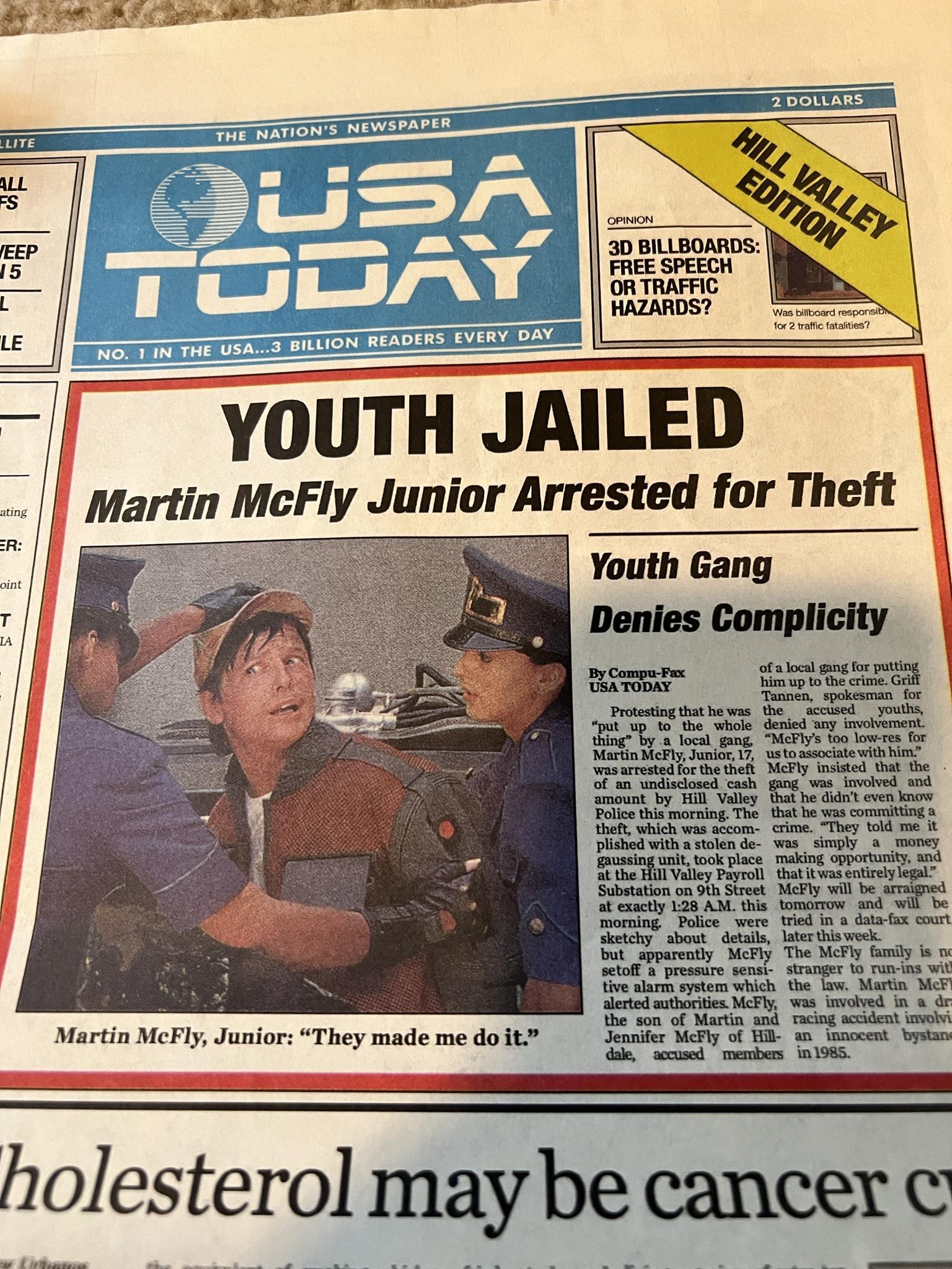 YOUTH JAILED Martin McFly Junior Arrested for Theft Youth Gang holesterol may be cancer