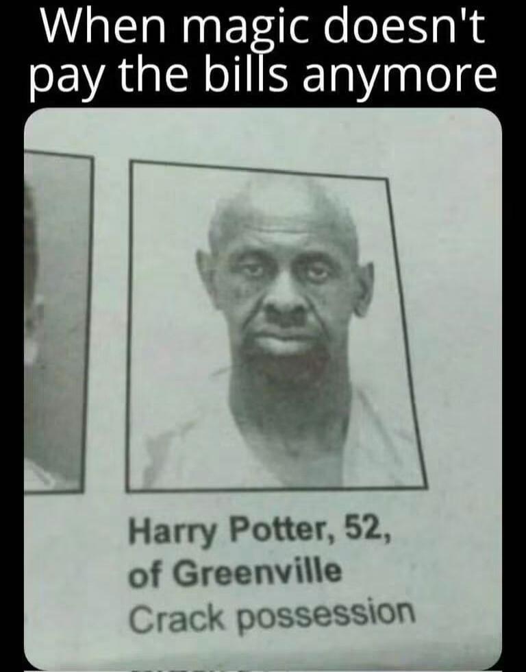 When magic doesn't pay the bills anymore. Harry Potter, 52, of Greenville. Crack possession.