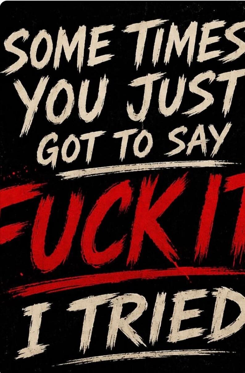 SOMETIMES YOU JUST GOT TO SAY FUCK IT I TRIED