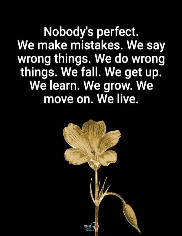Nobody's perfect. We make mistakes. We say wrong things. We do wrong things. We fall. We get up. We learn. We grow. We move on. We live.