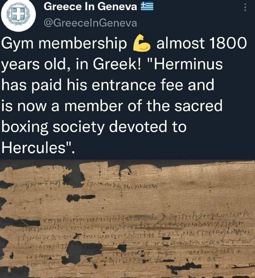 e Greece In Geneva GreecelnGeneva Gym membership almost 1800 years old in Greek Herminus has paid his entrance fee and is now a member of the sacred boxing society devoted to Hercules