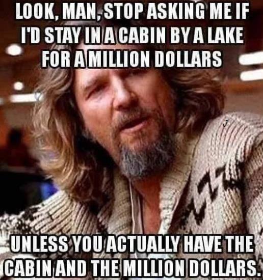 LOOK MANSTOP ASKING ME IF ID STAY INACABIN BY A LAKE FIIIAMILIIIII lllllIAIIS k gyf BN UNLESSYOU l UALLY IIATIIE NBINAND THEMILLIONDOLLARS LA ALl