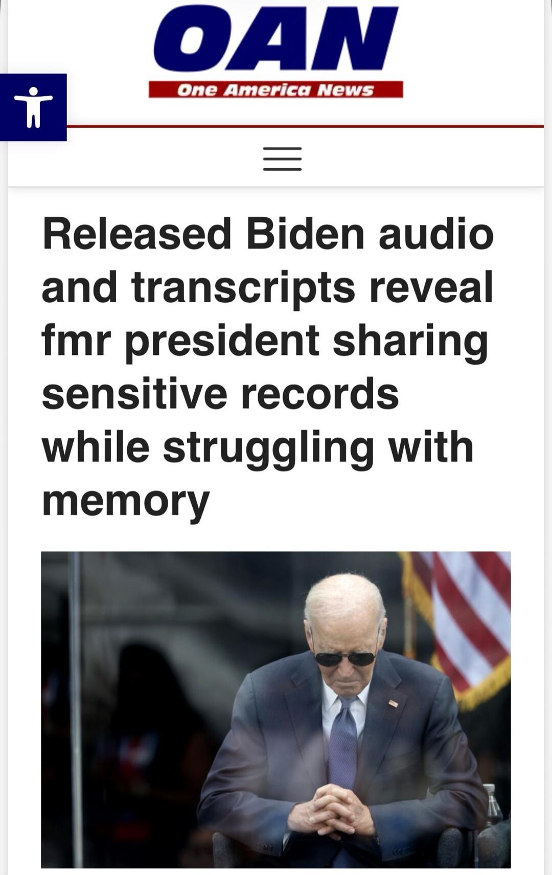 OAN One America News. Released Biden audio and transcripts reveal fmr president sharing sensitive records while struggling with memory.