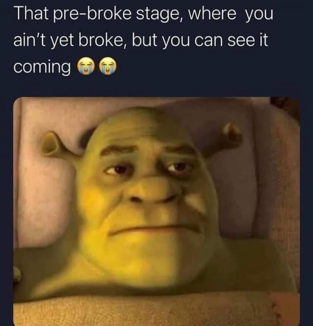 That pre-broke stage, where you ain't yet broke, but you can see it coming 😭😭