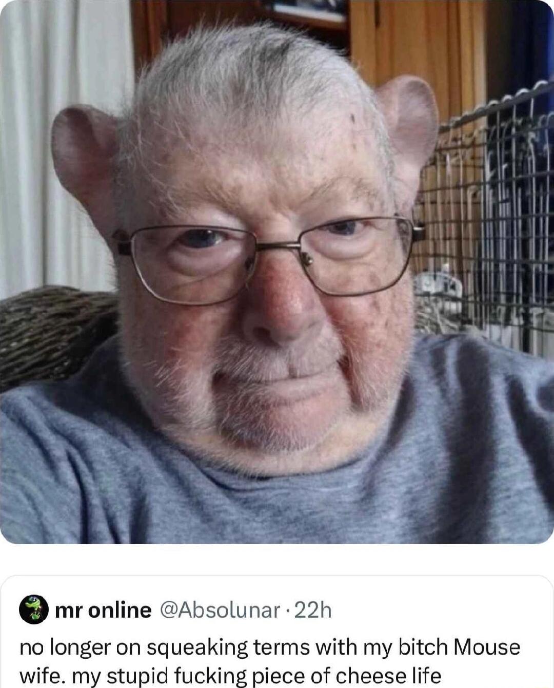 mr online Absolunar 22h no longer on squeaking terms with my bitch Mouse wife my stupid fucking piece of cheese life