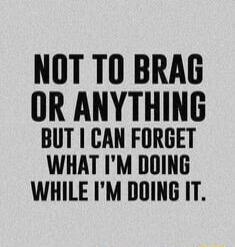 NOT TO BRAG OR ANYTHING BUT I CAN FORGET WHAT I'M DOING WHILE I'M DOING IT.