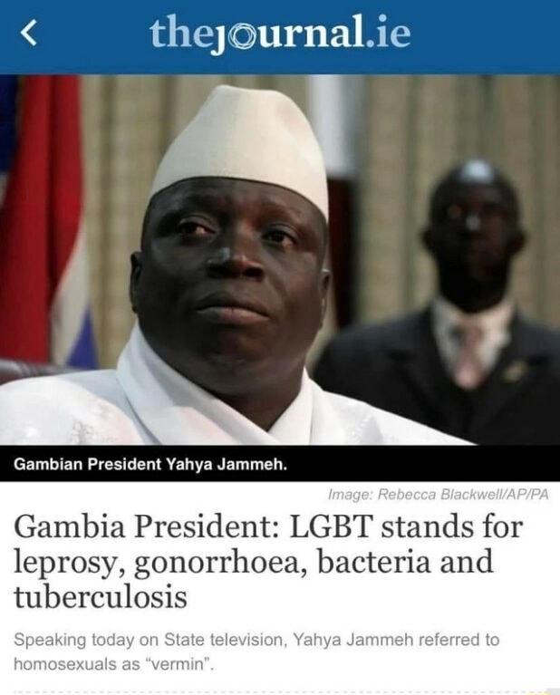 thejournalie Gambian President Yahya Jamme Gambia President LGBT stands leprosy gonorrhoea bacteria and tuberculosis