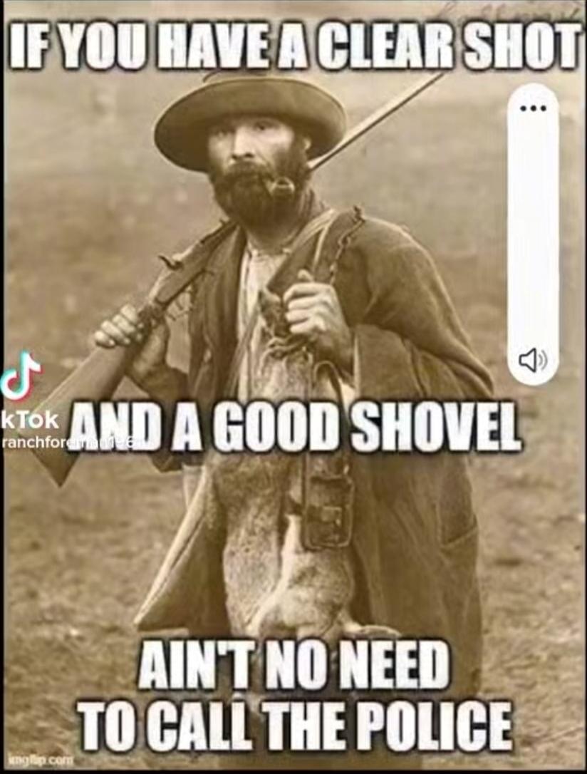 IF YOU HAVE A CLEAR SHOT AND A GOOD SHOVEL AIN'T NO NEED TO CALL THE POLICE