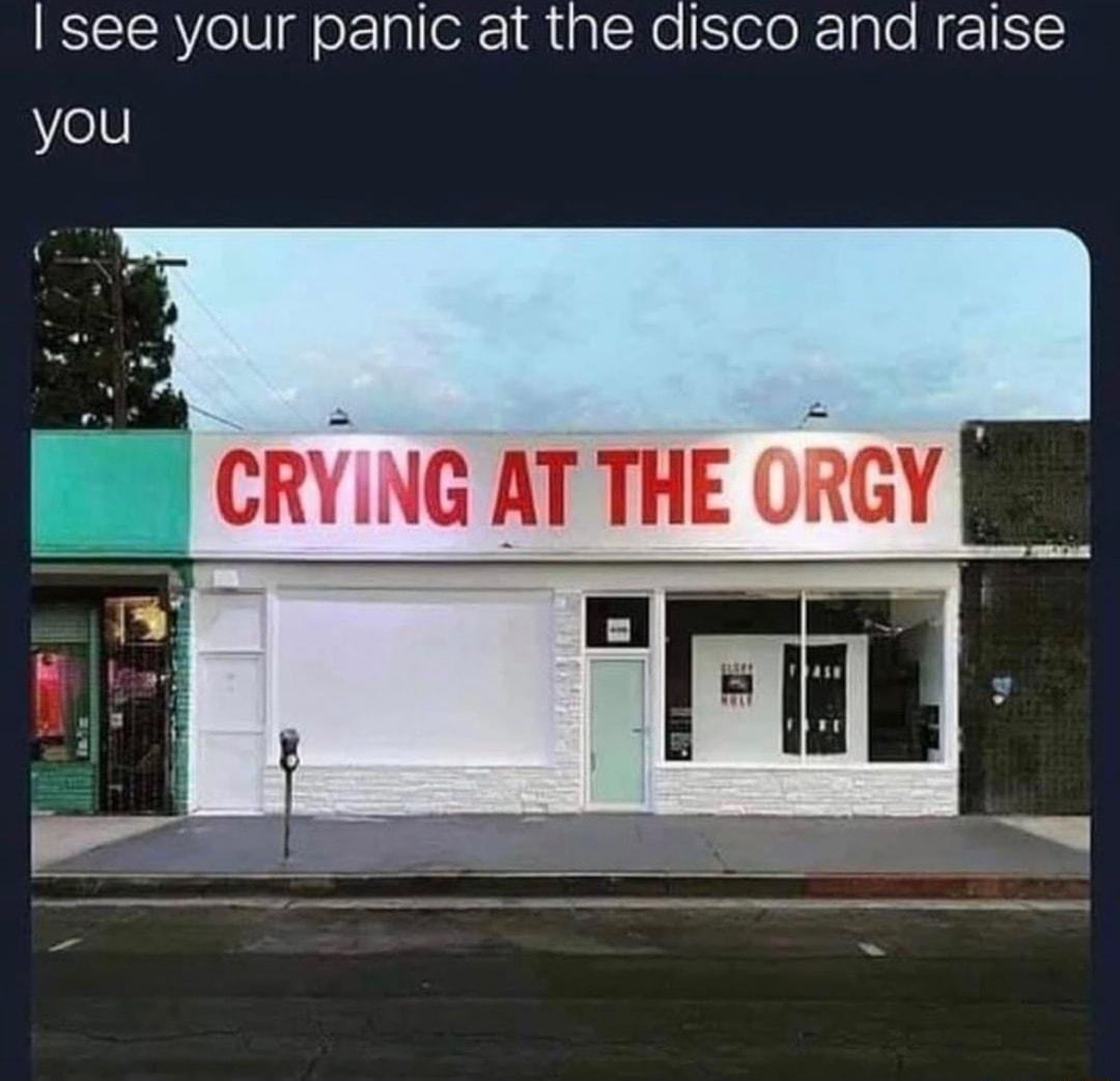 see your panic at the disco and raise eIl CRYING AT THE ORGY