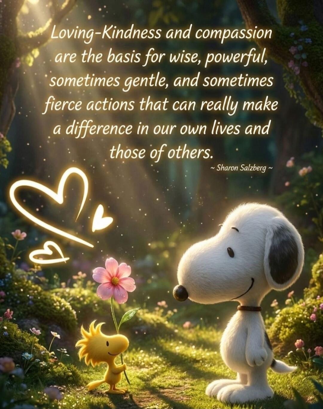 Loving-Kindness and compassion are the basis for wise, powerful, sometimes gentle, and sometimes fierce actions that can really make a difference in our own lives and those of others. ~ Sharon Salzberg ~
