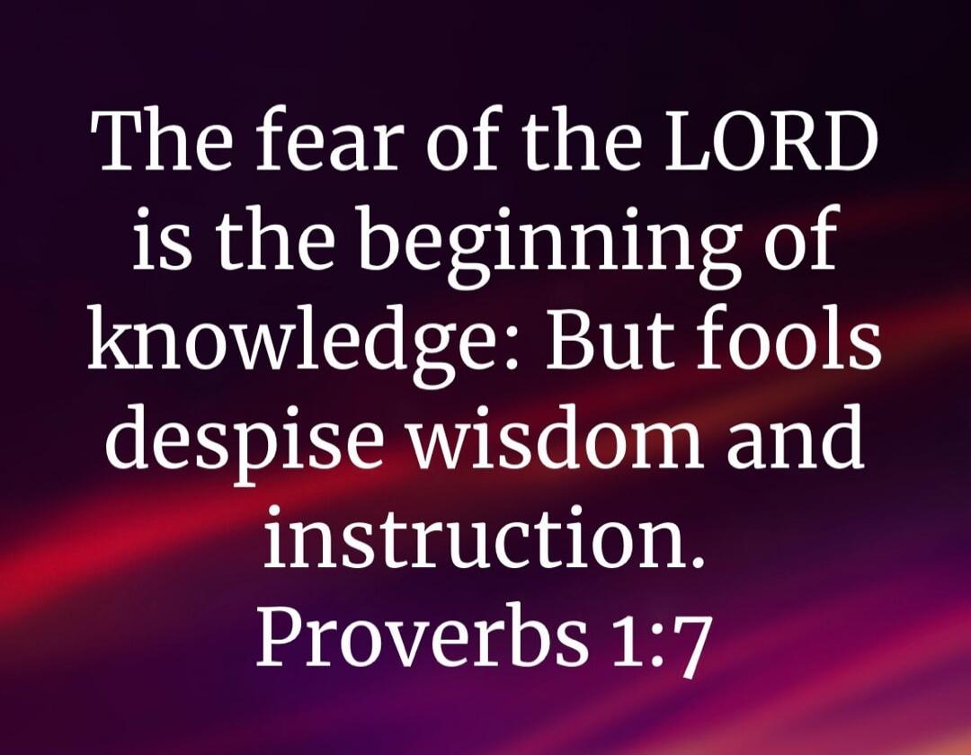 The fear of the LORD is the beginning of knowledge: But fools despise wisdom and instruction. Proverbs 1:7