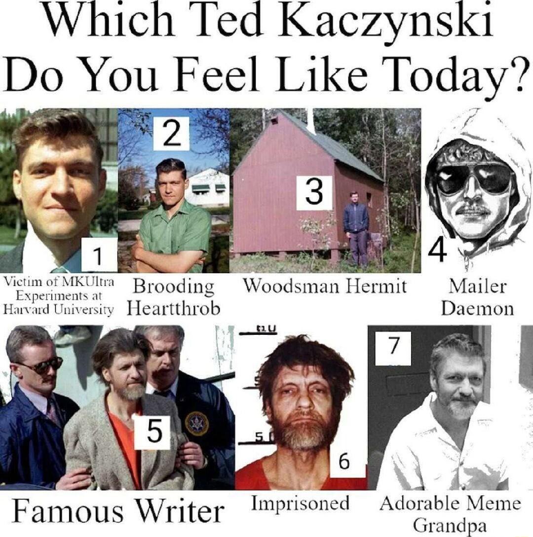Which Ted Kaczynski Do You Feel Like Today Adorable Meme Grandpa Famous Writer mprisoned