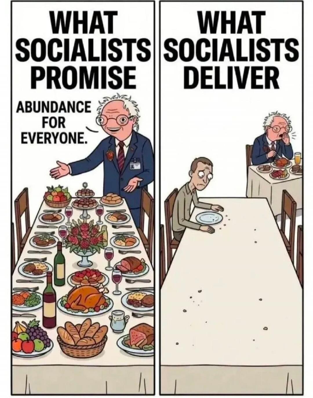 WHAT SOCIALISTS PROMISE ABUNDANCE FOR EVERYONE. WHAT SOCIALISTS DELIVER